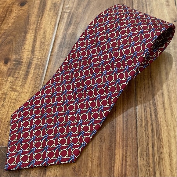 Brooks Basics Pure Silk Tie Red Geometric Print Woven Made in USA. - Picture 1 of 11